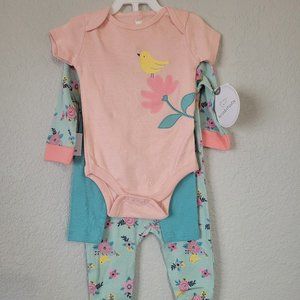 Koala Baby 3 Piece Set Onesie, Pants, and Pajamas Floral New w/ Tags 3-6 Months